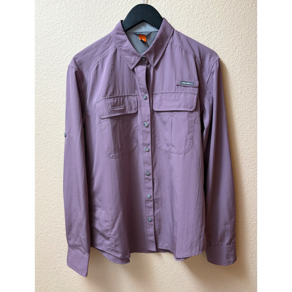 Eddie Bauer Travex Womens Small Purple Ripstop Vented Hiking Shirt Long Sleeve